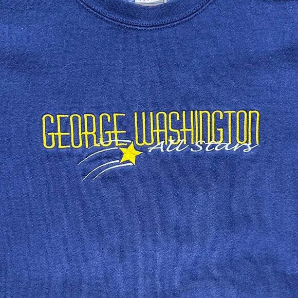 Vintage 90 George Washington Crewneck Mens Large Faded Navy Blue Sweatshirt - Picture 2 of 4